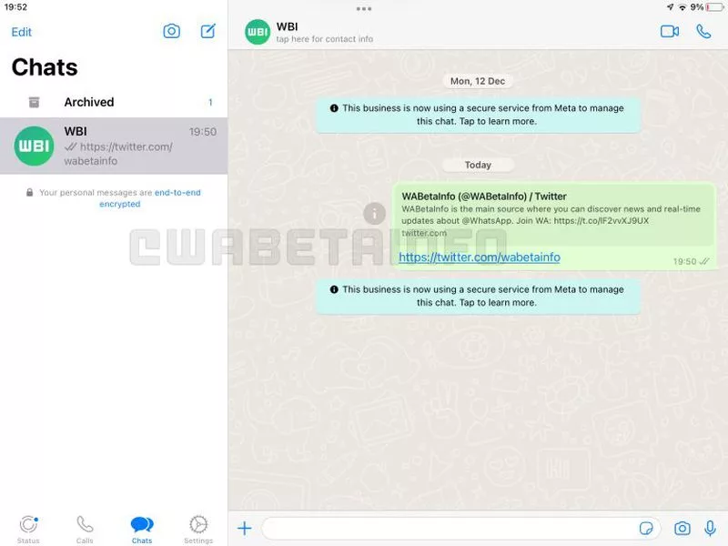 WhatsApp beta for iPad